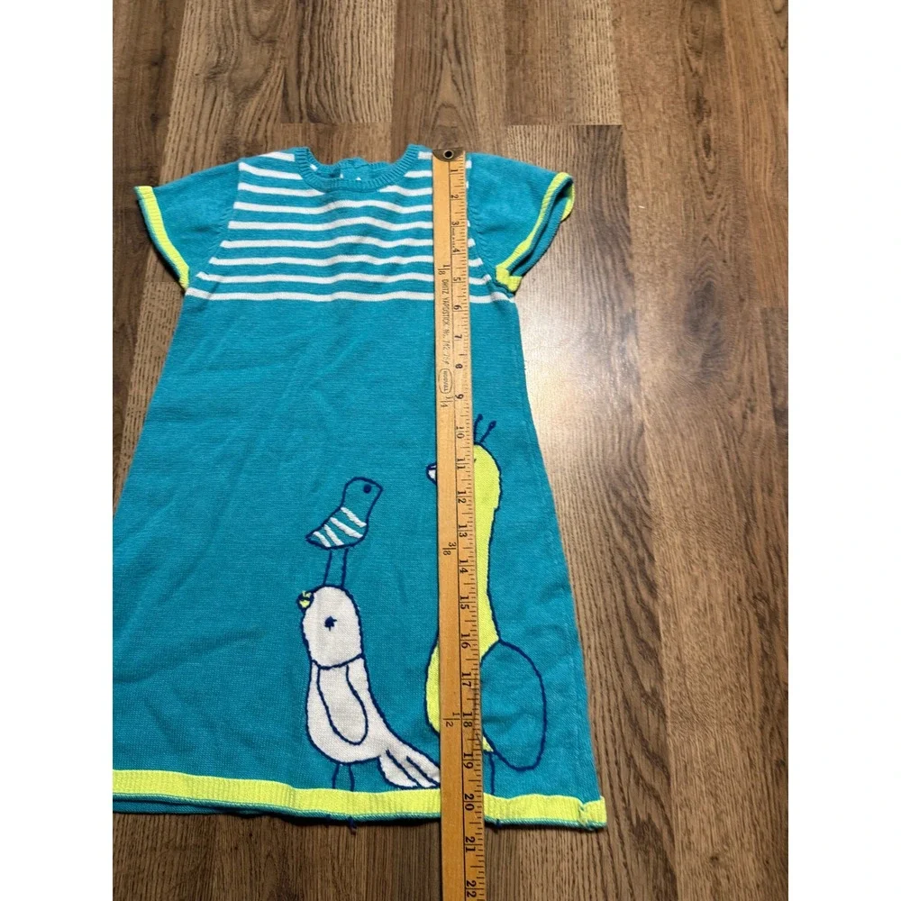 Gymboree Dress Girls Size 4T Teal Sweater Dress Bird Graphic Knit Bird Intarsia